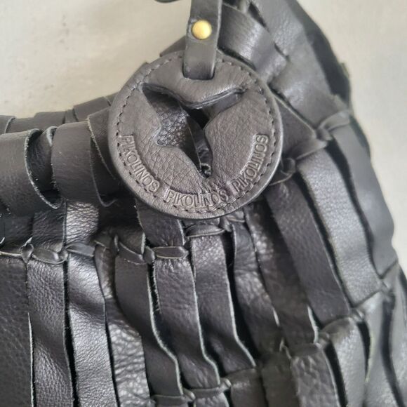 Pikolinos Black Leather Shredded Woven boho Shoulder Back Whipstich 15 x 12 - Picture 3 of 10